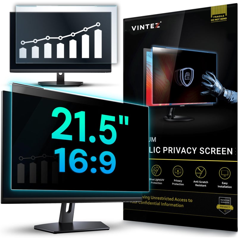 VINTEZ Acrylic 21.5 Inch Computer Privacy Screen Filter for Widescreen Computer Monitors - 19.3" x 11.3" (491 x 288mm) - Monitor Frame Hanging Type - Image 1